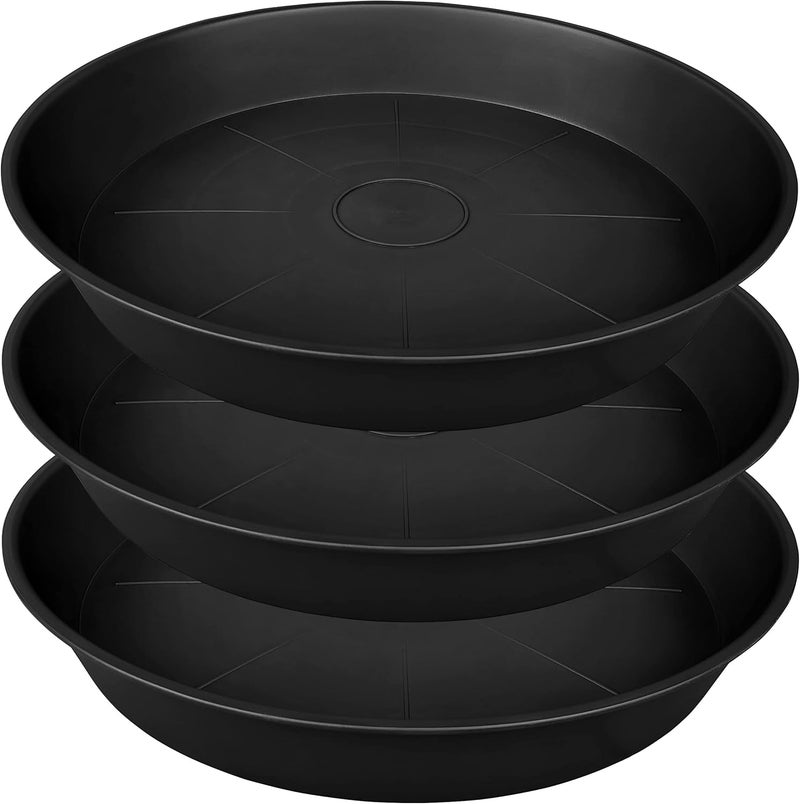 Bleuhome 3 Pack of 25 26 inch Plant Saucer (22.7 Inch Base), 4.2" Depth, Large Deep Heavy Duty Plastic Flower Planter Water Trays for Indoors Outdoor, Plant Potted Bowl, Plant Drip Trays (26", Black) - Image 1